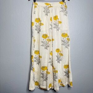 Zuba Cream wide leg pants with Yellow and Gray Floral Design S/M
